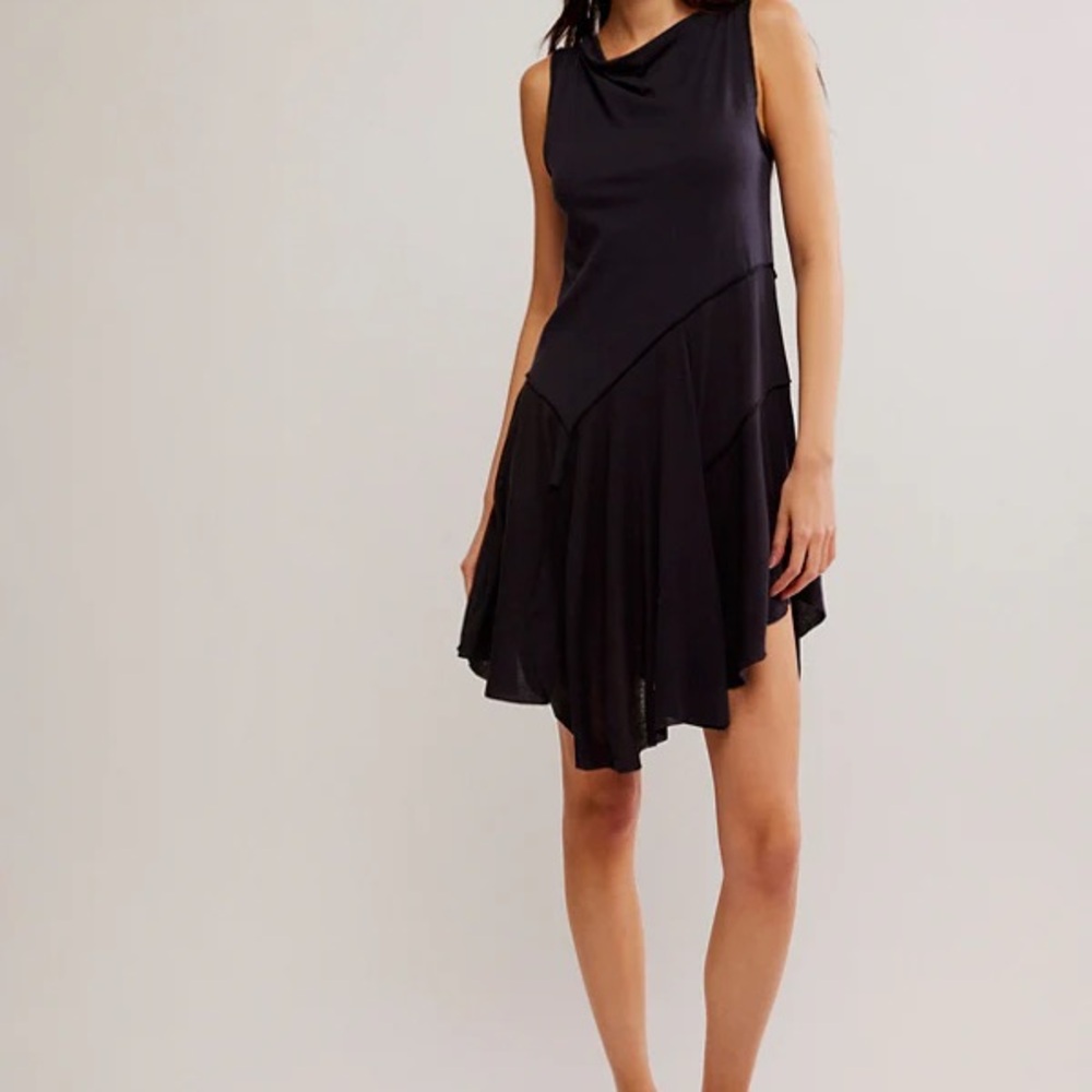 Free People Black Asymmetrical Cowl Neck Cocktail Dress
